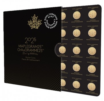 25 x 1g Gold Maple Coin Sheet