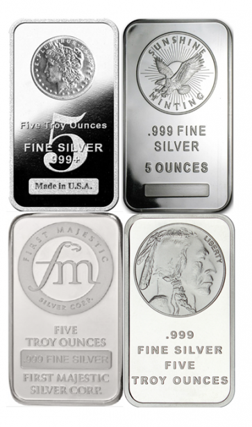 5 oz Silver Bars Various